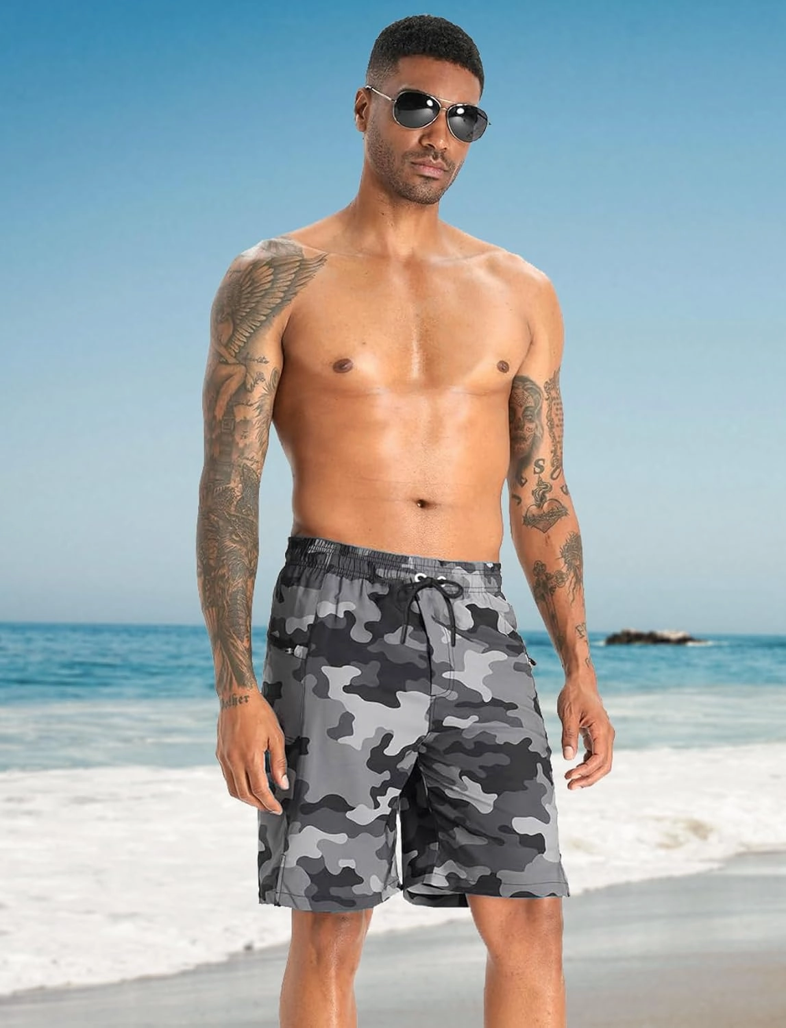 APTRO 2 in 1 Men's Swim Trunks 9" with Zipper Pockets Bathing Suit Built-in Board Shorts Swimwear Long Shorts