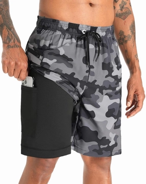 APTRO 2 in 1 Men's Swim Trunks 9" with Zipper Pockets Bathing Suit Built-in Board Shorts Swimwear Long Shorts