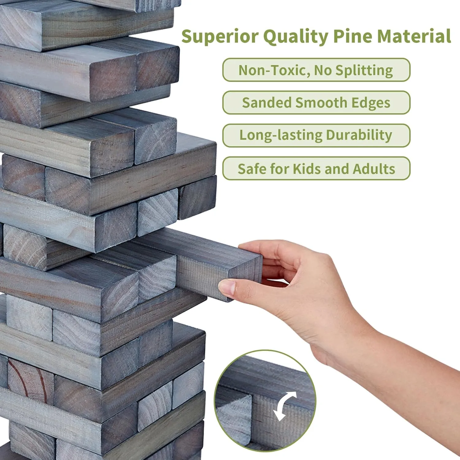 ApudArmis 54 PCS Tumble Timber Set Stack to 3FT, Pine Wooden Tumble Tower Game with Dice and Scoreboard Set - Classic Block Stacking Board Game for Teens Children Teenagers (Gray)