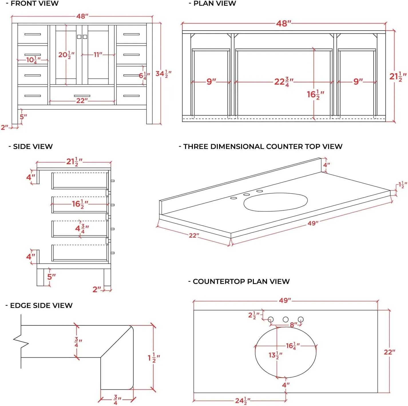 ARIEL 49" Grey Bathroom Vanity with Italian Carrara Marble Countertop & Backsplash, Center Oval Sink, 2 Soft Closing Doors, 9 Full Extension Dovetail Drawers, Toe Kick, Satin Brass