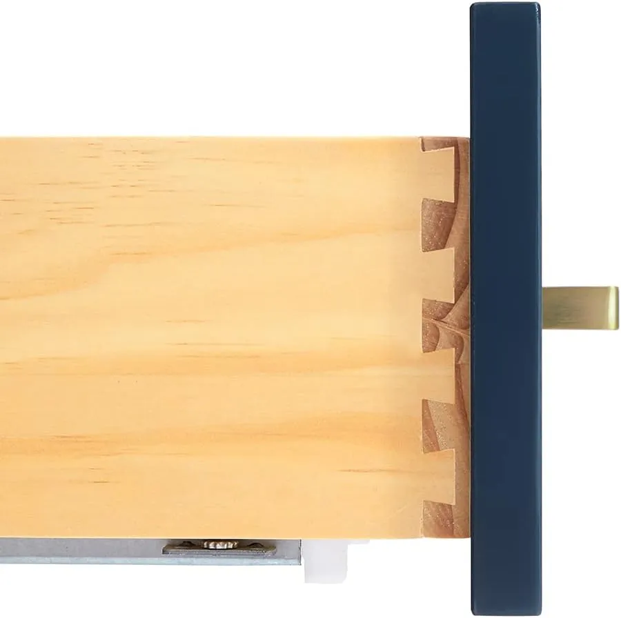 ARIEL 61" Midnight Blue Bathroom Vanity with 1.5" Edge Pure White Quartz Countertop & Backsplash, Center Rectangular Sink, 2 Soft Closing Doors, 9 Full Extension Dovetail Drawers, Satin Brass
