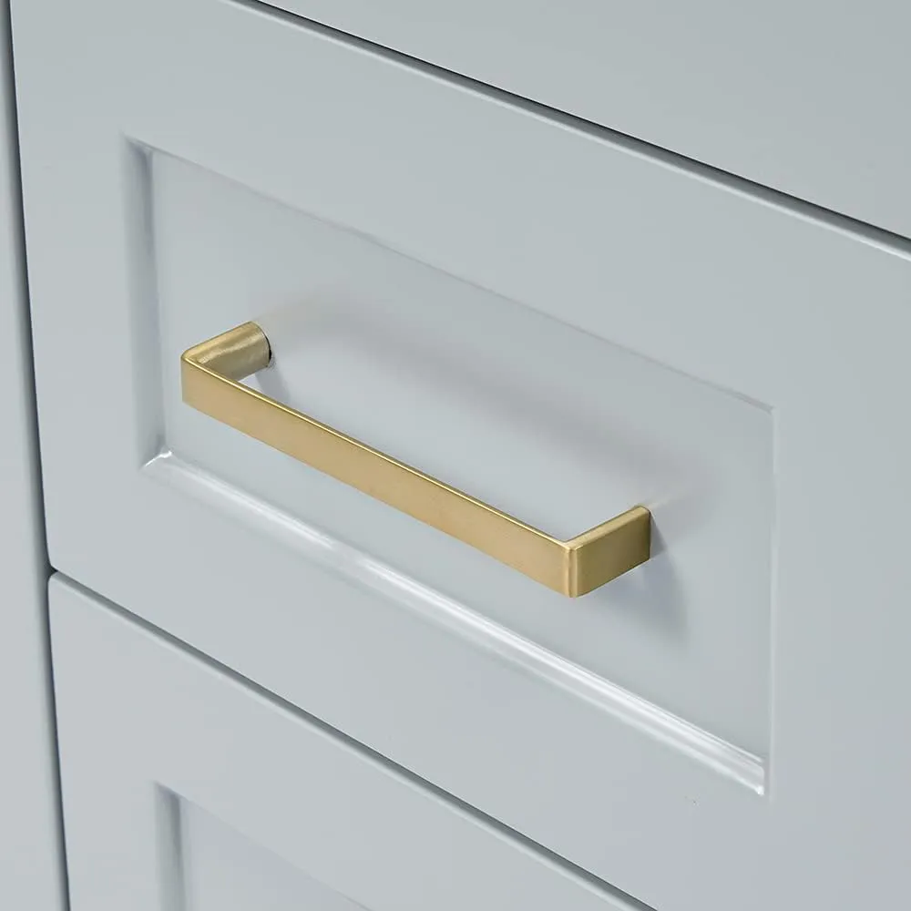 ARIEL 73" Grey Double Bathroom Vanity, 1.5" Edge Pure White Quartz Countertop & Splash, Oval Sinks, 4 Soft Closing Doors, 6 Full Extension Dovetail Drawers, Toe Kick, Satin Brass