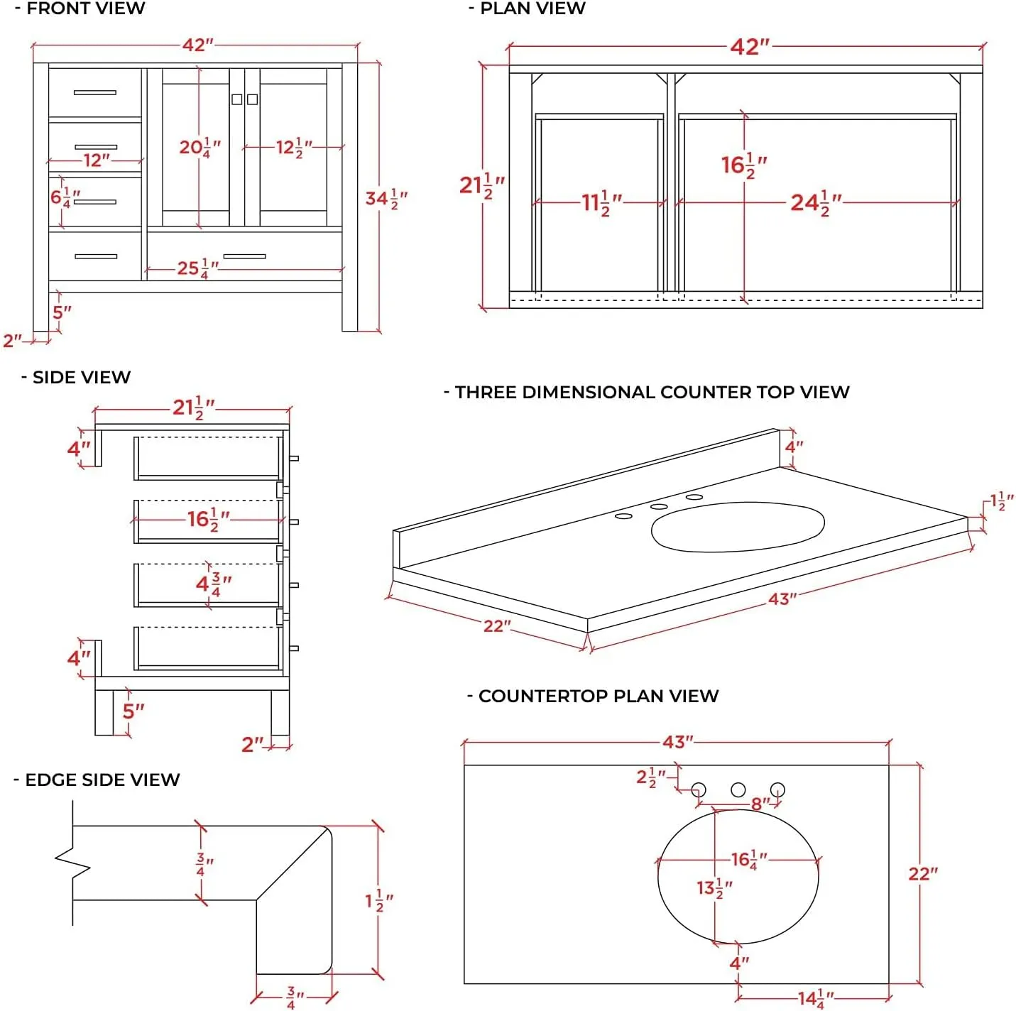 ARIEL Taylor 43 Inch Midnight Blue Bathroom Vanity with Sink, Italian Carrara Marble Countertop, Solid Wood, Right Oval Sink, 2 Soft Closing Doors, 5 Full Extension Dovetail Drawers, Toe Kick