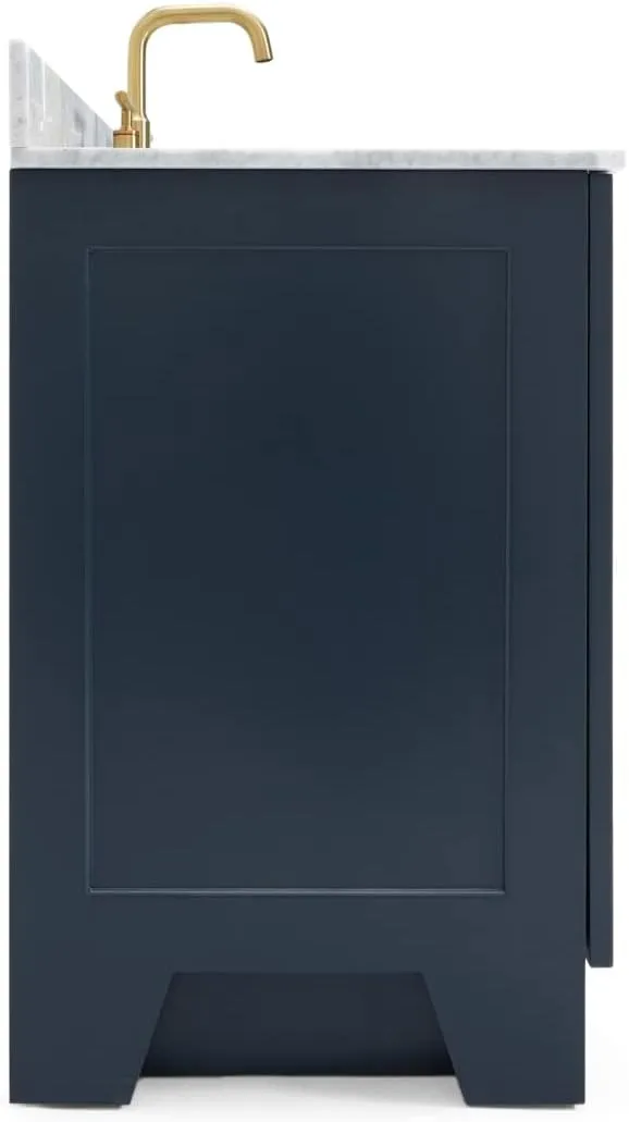 ARIEL Taylor 43 Inch Midnight Blue Bathroom Vanity with Sink, Italian Carrara Marble Countertop, Solid Wood, Right Oval Sink, 2 Soft Closing Doors, 5 Full Extension Dovetail Drawers, Toe Kick