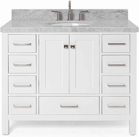 ARIEL Cambridge 43 Inch Bathroom Vanity, White Bathroom Vanity with Sink, Solid Wood Vanity Cabinet,1.5" Edge Carrara Marble Top, Oval Undermount Single Sink, 2 Soft Closing Doors, 9 Drawers