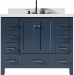 ARIEL Cambridge 43 Inch Bathroom Vanity with Sink, Blue Bathroom Vanity, Solid Wood Midnight Blue Cabinet, Quartz Countertop 1.5" Edge, Undermount Sink, 2 Soft Closing Doors, 9 Drawers, Matte Black