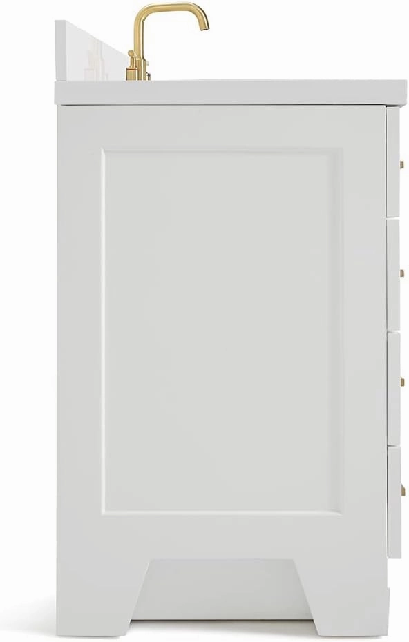ARIEL Taylor 37 Inch White Bathroom Vanity with Sink, Solid Wood Bathroom Vanity Base Cabinet, White Quartz Countertop 1.5-Inch Edge, Right Oval Single Sink, 2 Soft Closing Doors, 5 Drawers