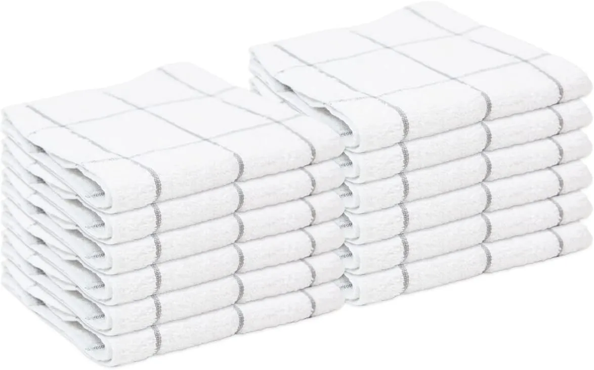 Arkwright Dish Towels for Kitchen - (Pack of 12) Soft, 100% Cotton Terry Dishcloths, Highly Absorbent & Quick Dry, Washcloths for Washing, Drying, and Cleaning Dishes, 12 x 12 in, Grey