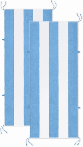 Arkwright Tie-and-Dry Beach Towel, 2-Pack, Clip-Free Pool Chair Cover with Rope Ties Holder for Outdoor Patio Chaise Lounge, 420GSM Cabana Stripe, Oversized 30 x 70 in, Dutch Canal Blue