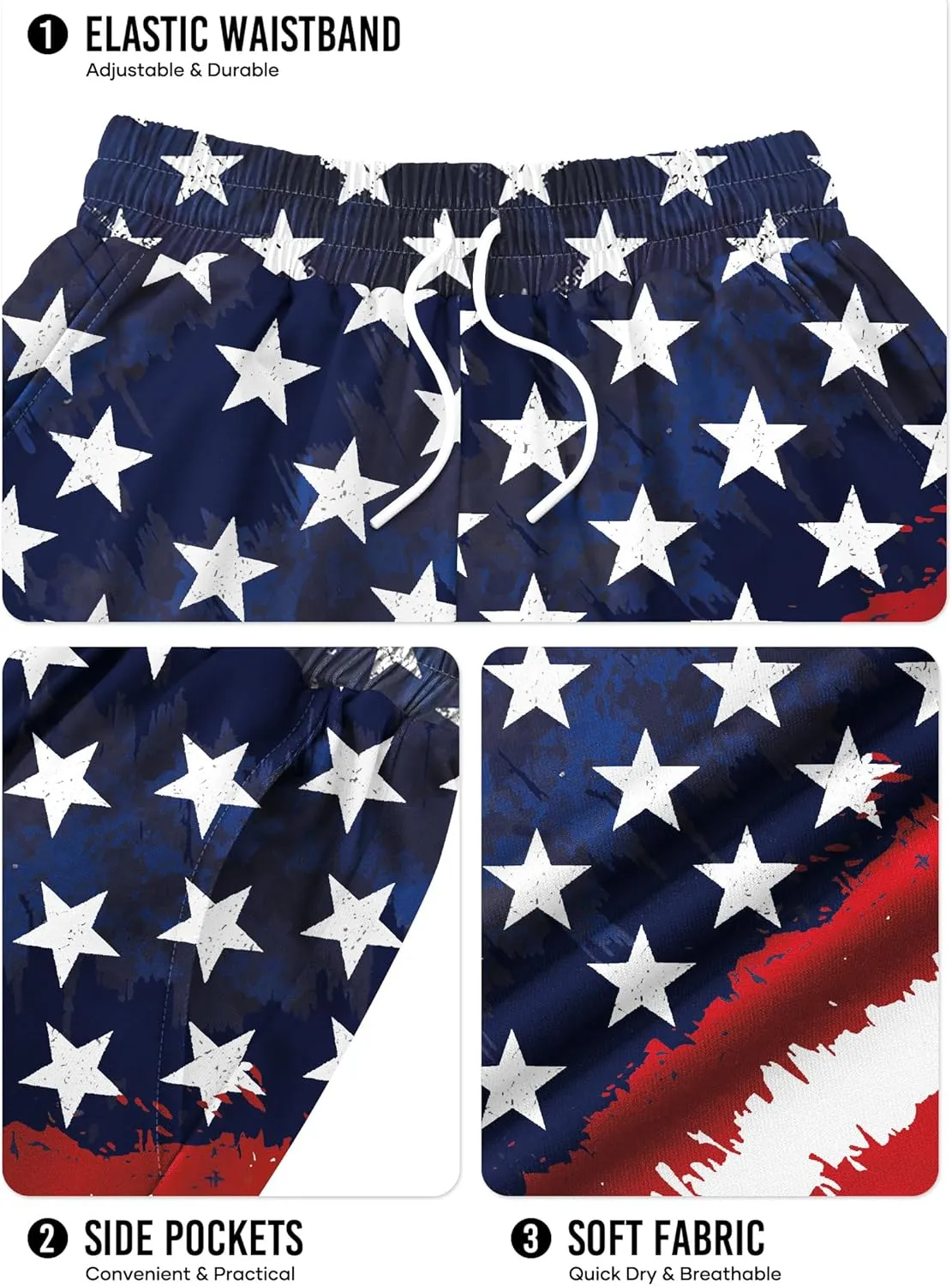 Arvilhill Men American Flag Shorts Patriotic Stars Stripes SweatShorts with Elastic Waistband (S-3XL)