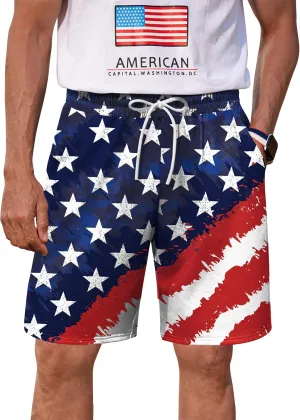 Arvilhill Men American Flag Shorts Patriotic Stars Stripes SweatShorts with Elastic Waistband (S-3XL)