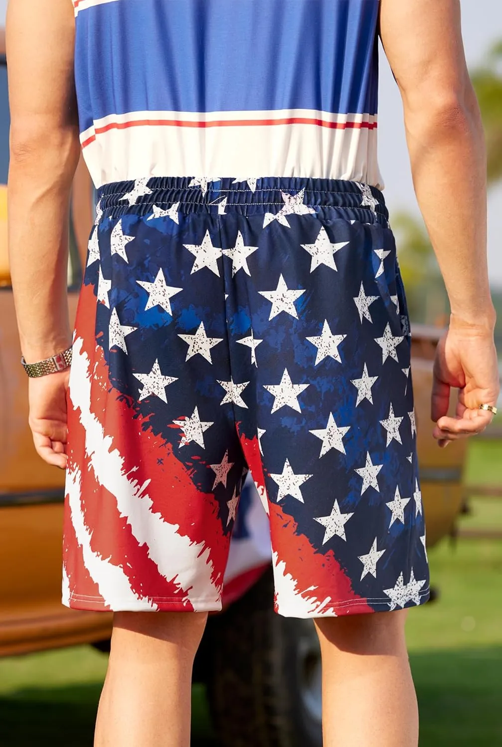 Arvilhill Men American Flag Shorts Patriotic Stars Stripes SweatShorts with Elastic Waistband (S-3XL)