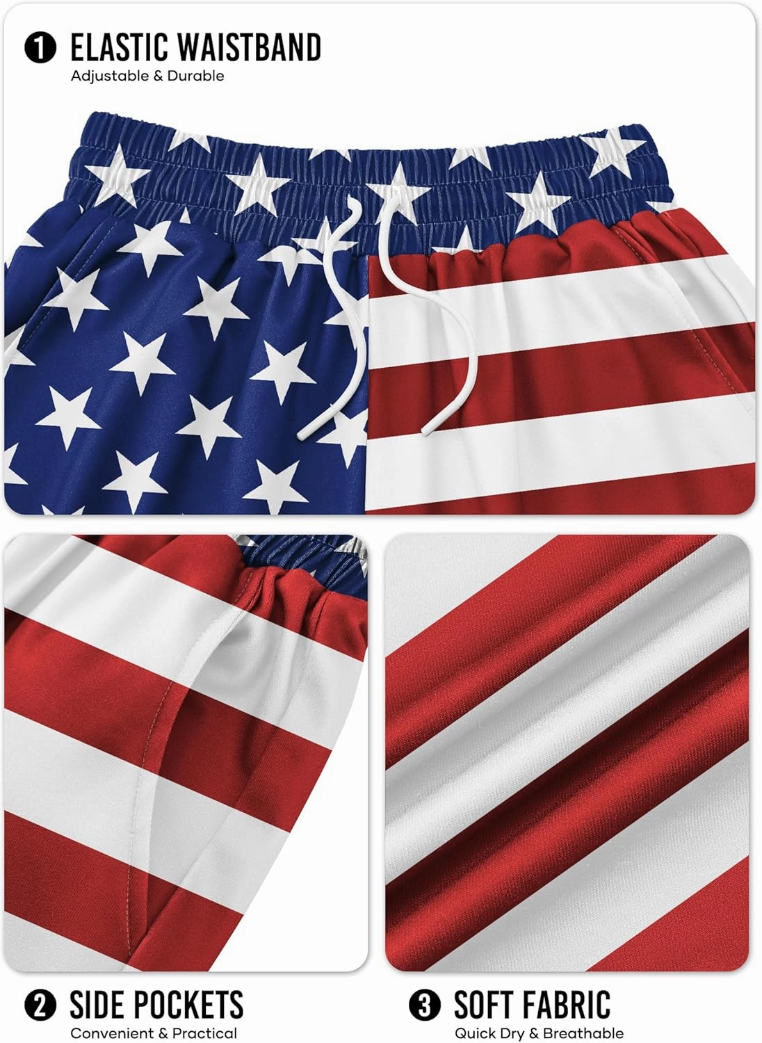 Arvilhill Men American Flag Shorts Patriotic Stars Stripes SweatShorts with Elastic Waistband (S-3XL)