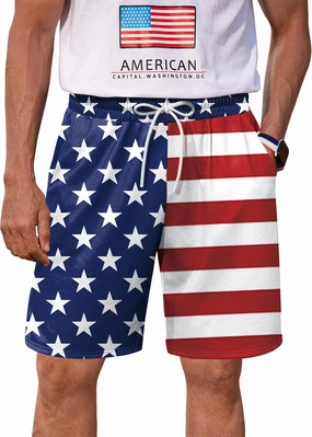 Arvilhill Men American Flag Shorts Patriotic Stars Stripes SweatShorts with Elastic Waistband (S-3XL)