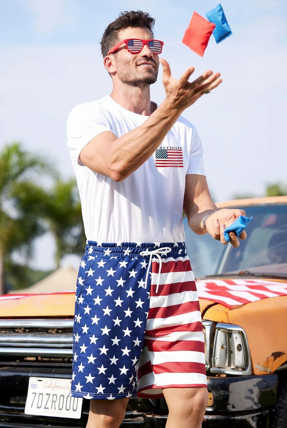 Arvilhill Men American Flag Shorts Patriotic Stars Stripes SweatShorts with Elastic Waistband (S-3XL)