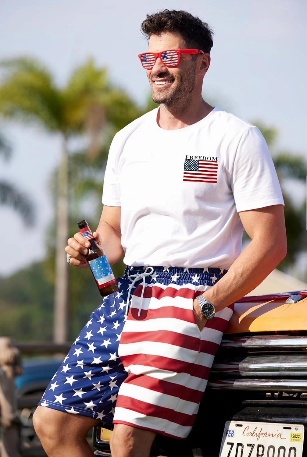 Arvilhill Men American Flag Shorts Patriotic Stars Stripes SweatShorts with Elastic Waistband (S-3XL)