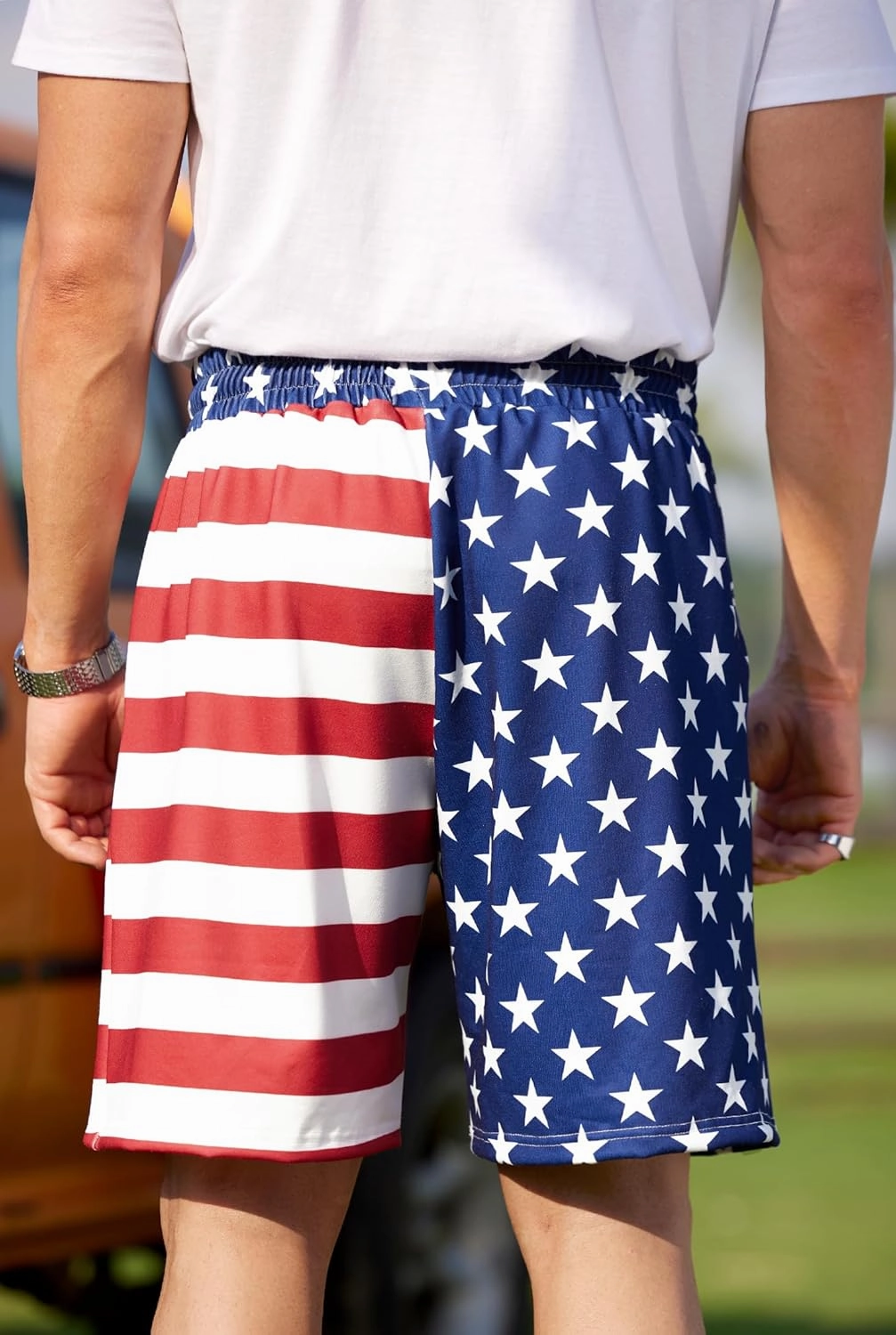 Arvilhill Men American Flag Shorts Patriotic Stars Stripes SweatShorts with Elastic Waistband (S-3XL)