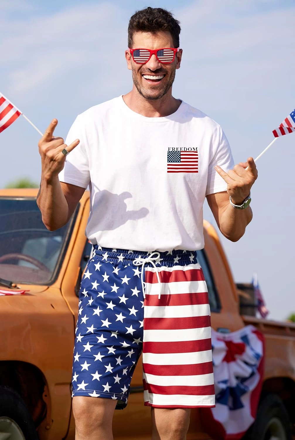 Arvilhill Men American Flag Shorts Patriotic Stars Stripes SweatShorts with Elastic Waistband (S-3XL)