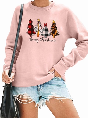 ASTANFY Merry Christmas Sweatshirt for Women Drop Shoulder Long Sleeve Christmas Tree Pullover Lightweight Shirt