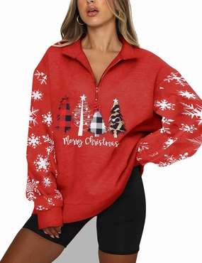 ASTANFY Merry Christmas Sweatshirt for Women Drop Shoulder Long Sleeve Christmas Tree Pullover Lightweight Shirt