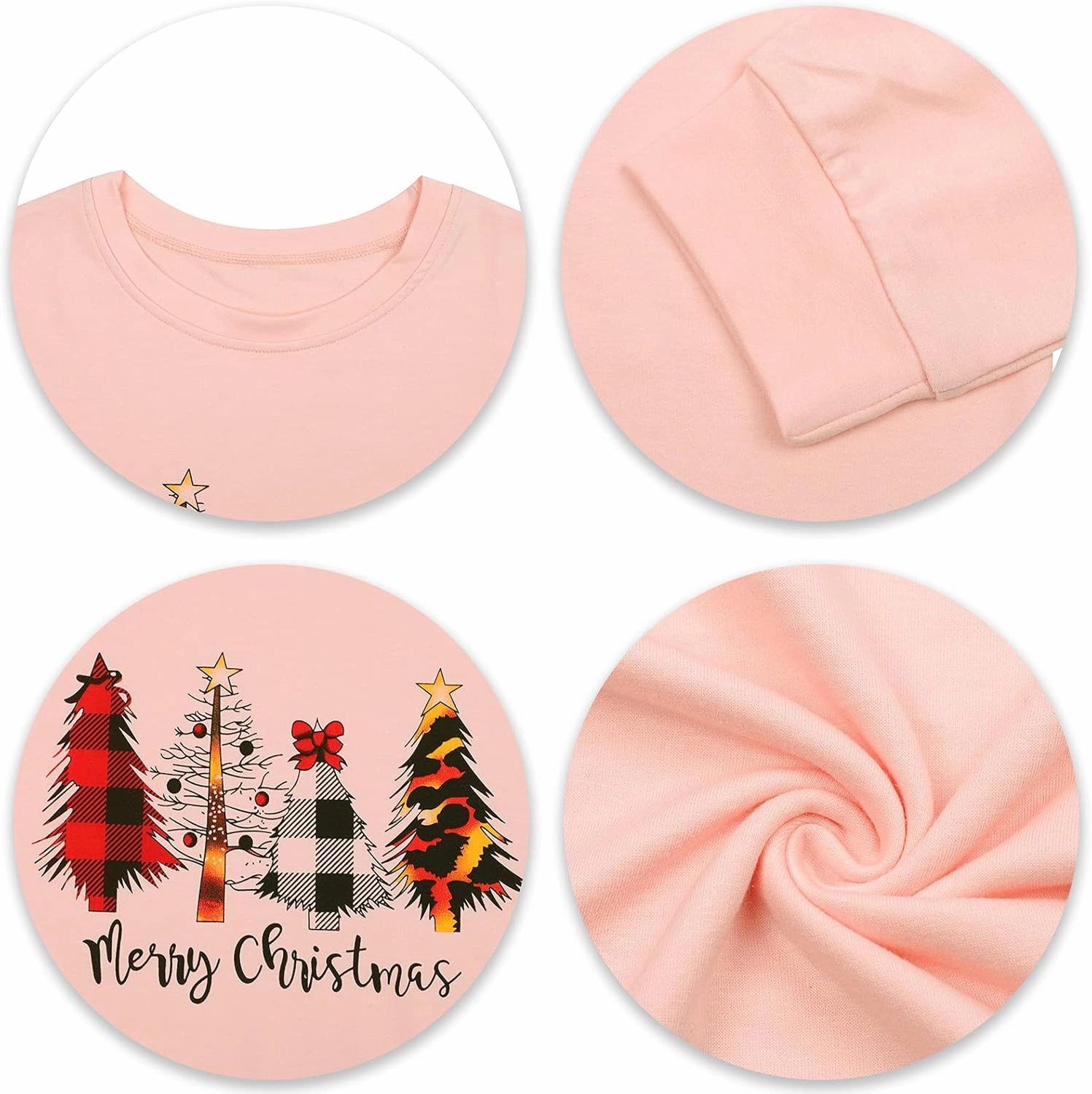 ASTANFY Merry Christmas Sweatshirt for Women Drop Shoulder Long Sleeve Christmas Tree Pullover Lightweight Shirt