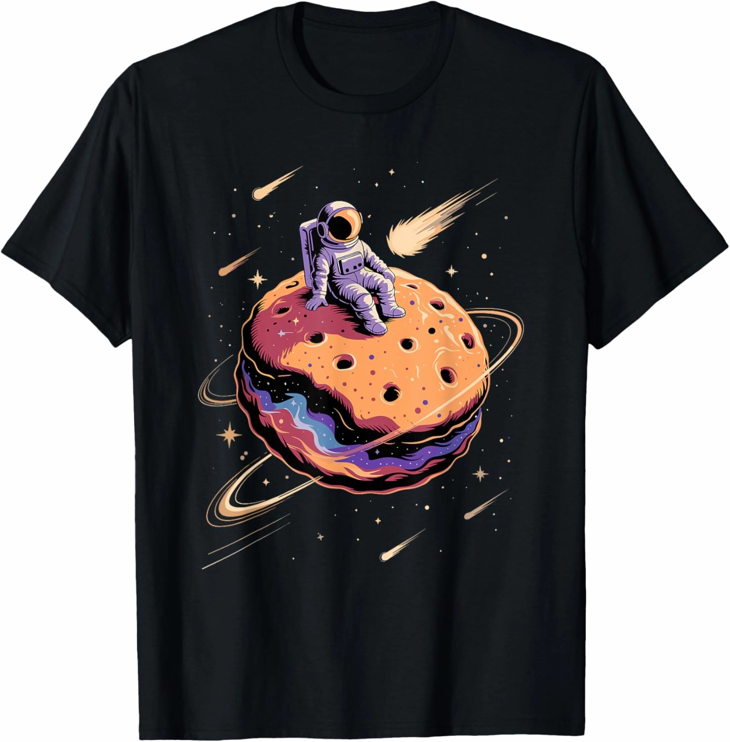 Astronaut Sitting Biscuit Space Stars Galaxy Planets T-Shirt