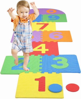 Atarvana Hopscotch Mat for Kids, 12"×12" Hopscotch Interlocking Foam Tiles, Easy to Assemble & Clean, Soft & Reliable EVA Hopscotch Rug, 10 Large Number Foam Play Mats for Most Surface 7 x 2 Ft