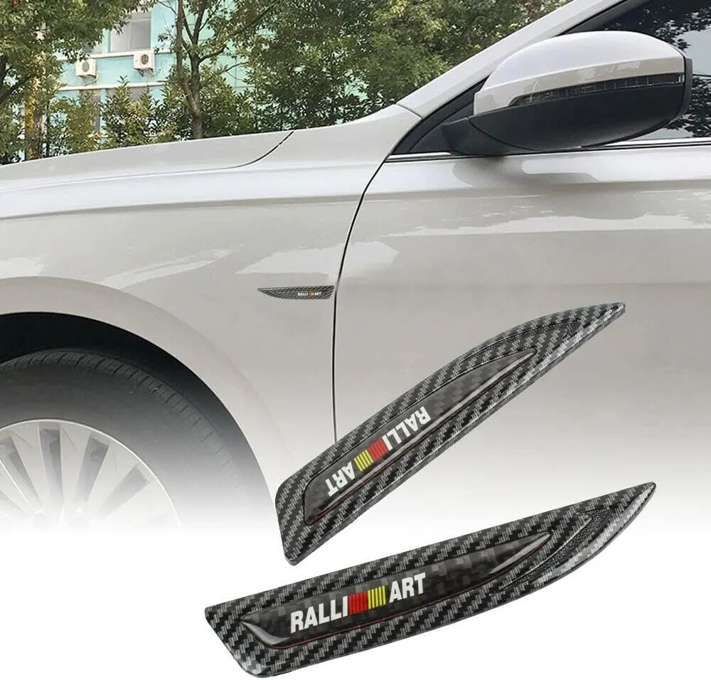 Auto Car Accessory 2x For Ralliart Carbon Fiber Metal Emblem Car Trunk Side Wing Fenders Badge Sticker Style_8888