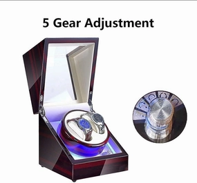 Automatic Watch Winder Box 1 Pcs Double Watch Winder for Automatic Watches, with Blue LED Light, Wood Shell Piano Paint Exterior，Super Quiet Japanese Motor