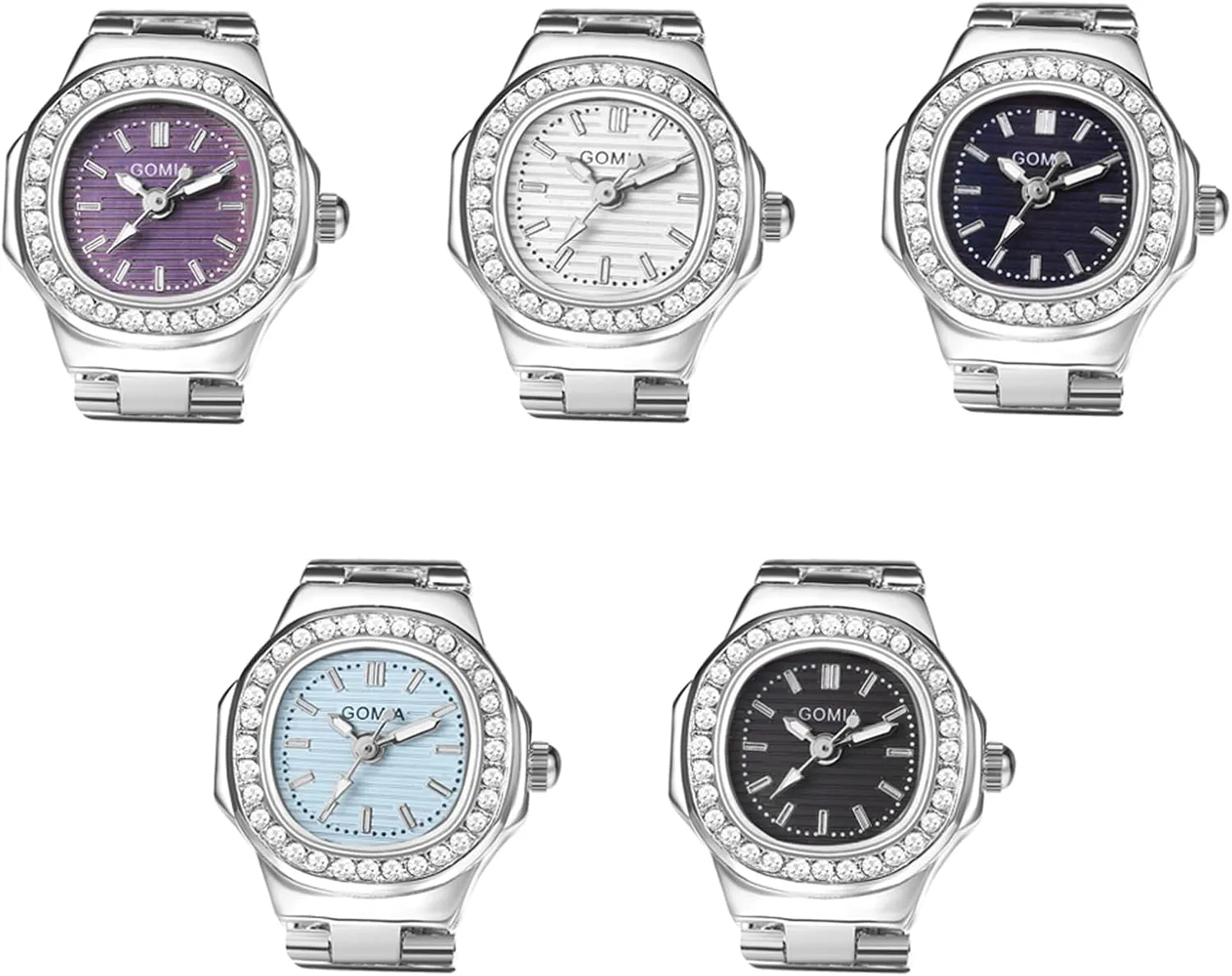 Avaner Finger Watch, Stainless Steel Band Ring Watches, Adjustable Ring Watches, 1-5 Pack Mini Quartz Watch for Men and Women