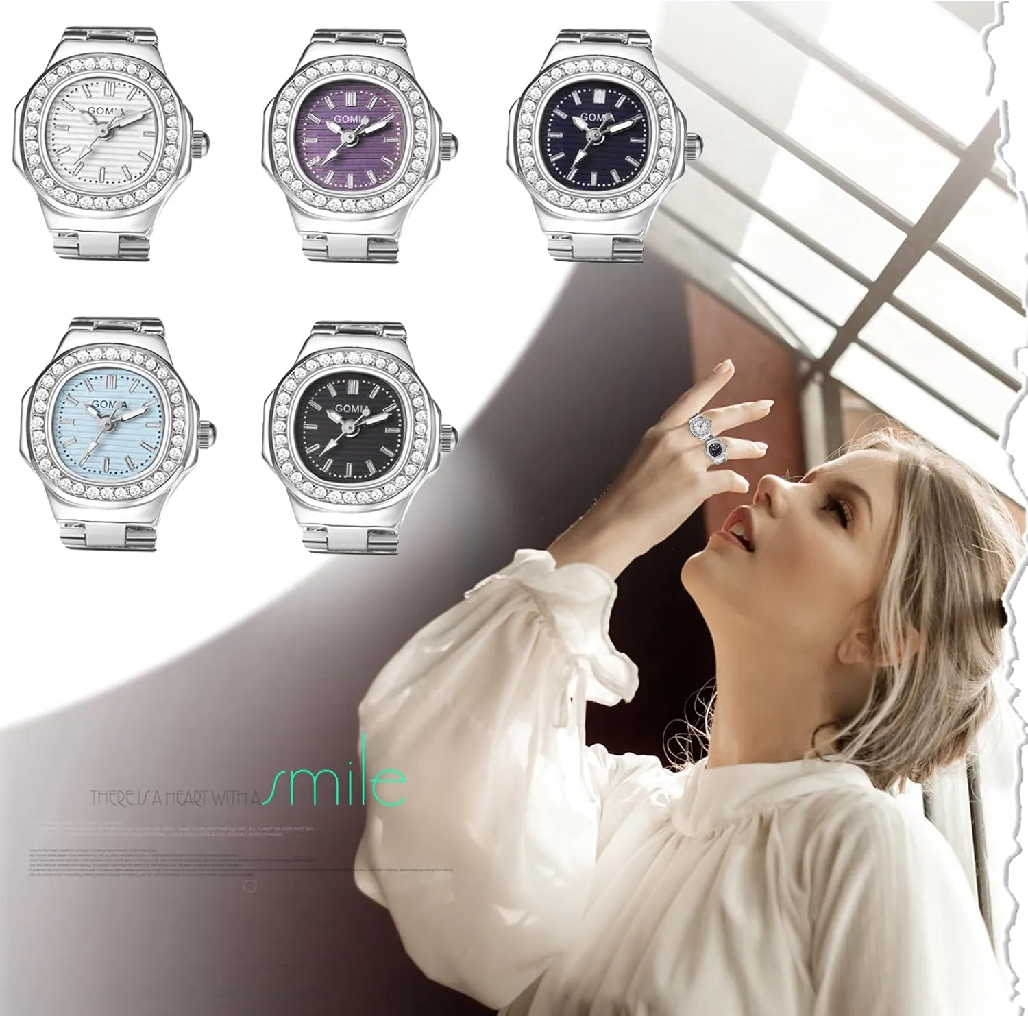 Avaner Finger Watch, Stainless Steel Band Ring Watches, Adjustable Ring Watches, 1-5 Pack Mini Quartz Watch for Men and Women