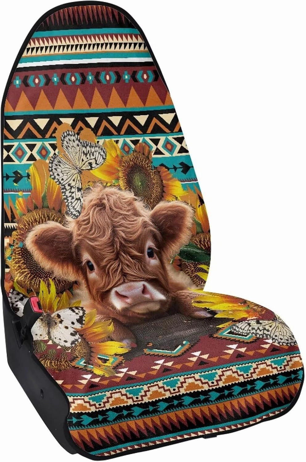 Aztec Highland Cow Car Seat Towel Cover Front Car Seat Covers Universal Front Seat Cover Waterproof Soft Auto Seat Covers Anti-Slip Universal Fit for Auto Truck Van SUV