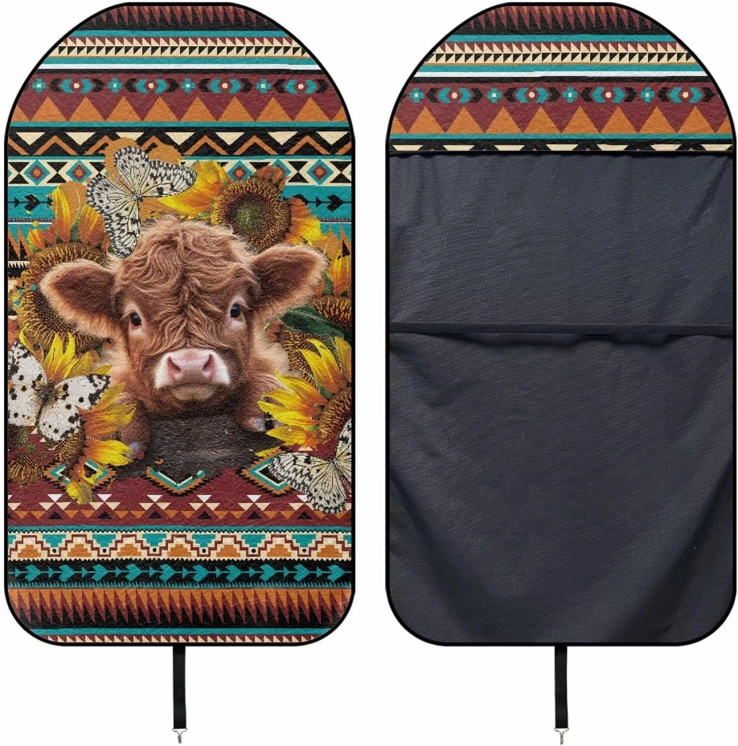Aztec Highland Cow Car Seat Towel Cover Front Car Seat Covers Universal Front Seat Cover Waterproof Soft Auto Seat Covers Anti-Slip Universal Fit for Auto Truck Van SUV