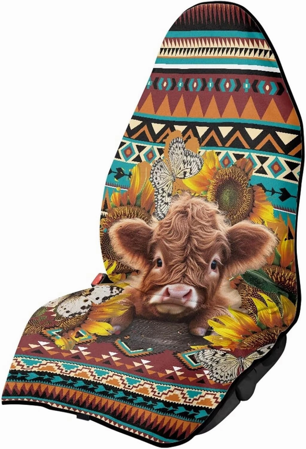 Aztec Highland Cow Car Seat Towel Cover Front Car Seat Covers Universal Front Seat Cover Waterproof Soft Auto Seat Covers Anti-Slip Universal Fit for Auto Truck Van SUV