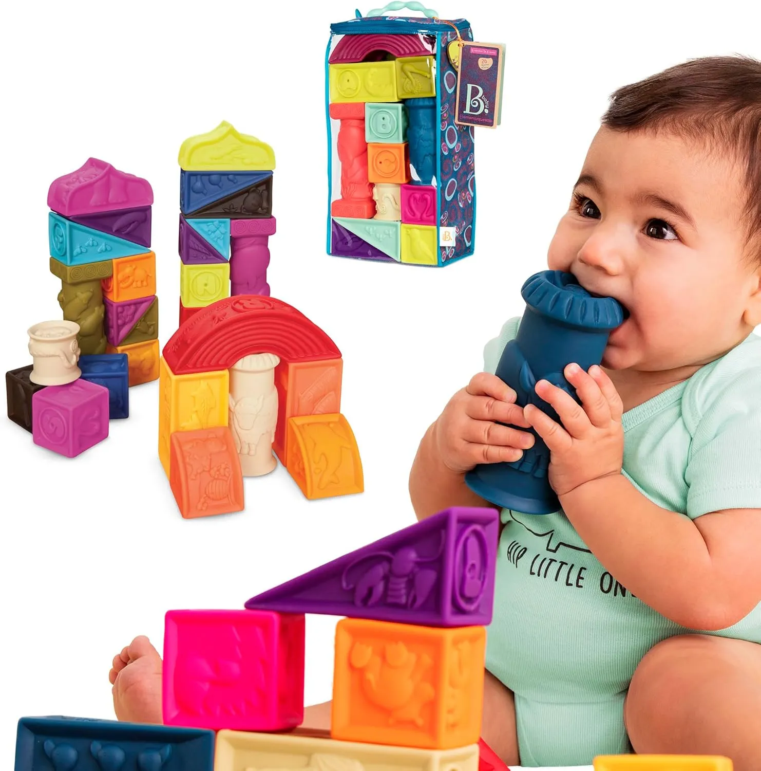 B. toys - Alphabet Learning Blocks for Babies & Toddlers - 26 Soft Squeezable ABC Baby Blocks with Textured Animals - Educational Baby Toys for Sensory Play, Bath Time & Early Development - 6  Months