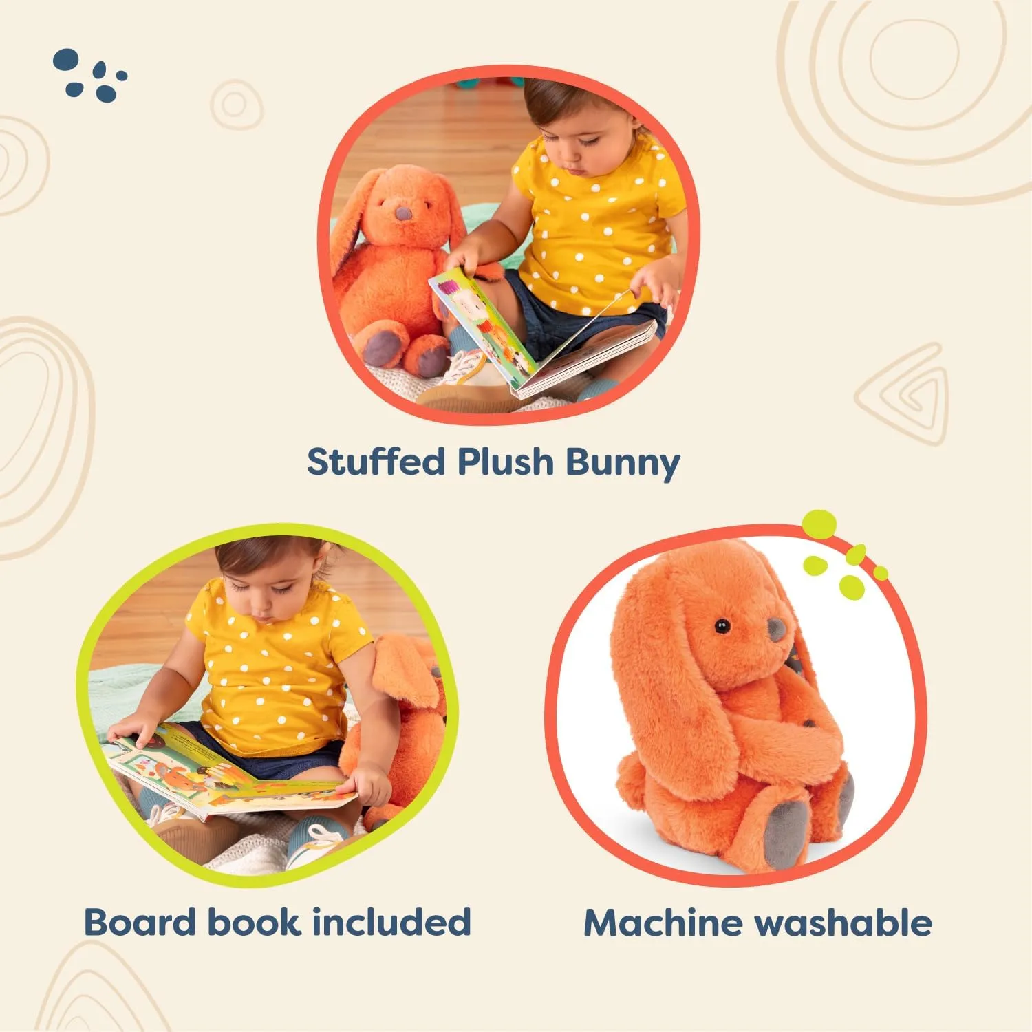 B. toys- B. softies- 12" Plush Bunny   Board Book Playset- Stuffed Animal- Baby Playset- Toys for Babies- Happy Hues- Coral Cutie- 0 months  