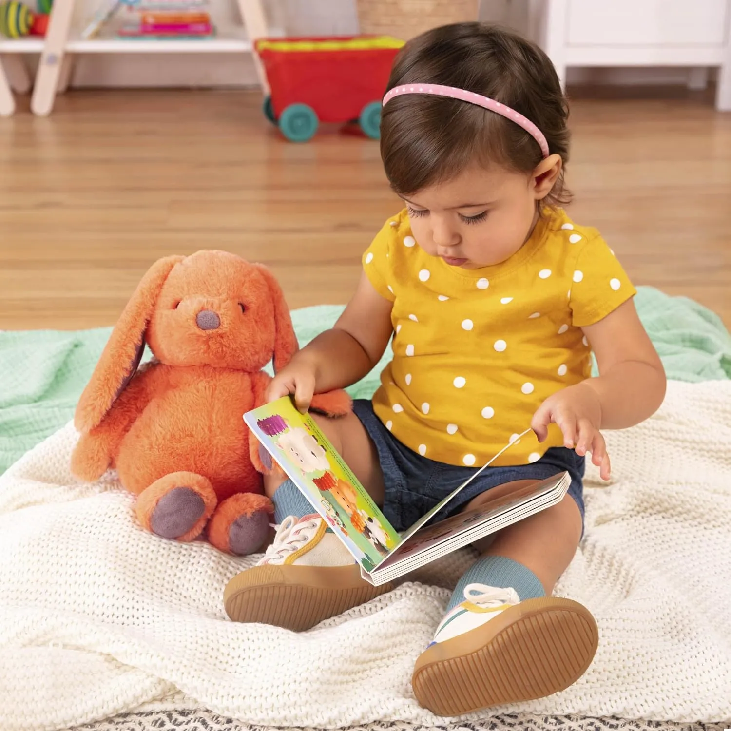 B. toys- B. softies- 12" Plush Bunny   Board Book Playset- Stuffed Animal- Baby Playset- Toys for Babies- Happy Hues- Coral Cutie- 0 months  