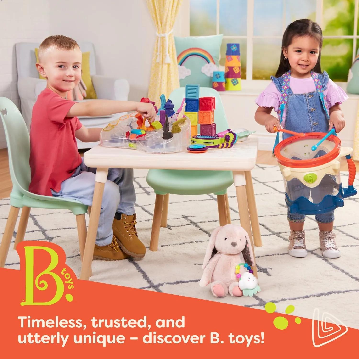 B. toys- B. softies- 12" Plush Bunny   Board Book Playset- Stuffed Animal- Baby Playset- Toys for Babies- Happy Hues- Coral Cutie- 0 months  