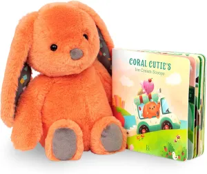 B. toys- B. softies- 12" Plush Bunny   Board Book Playset- Stuffed Animal- Baby Playset- Toys for Babies- Happy Hues- Coral Cutie- 0 months  