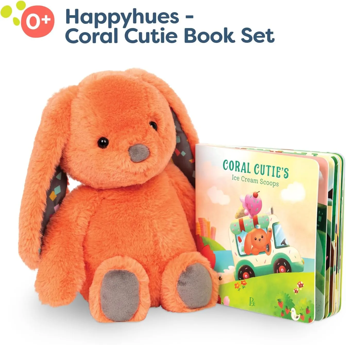 B. toys- B. softies- 12" Plush Bunny   Board Book Playset- Stuffed Animal- Baby Playset- Toys for Babies- Happy Hues- Coral Cutie- 0 months  