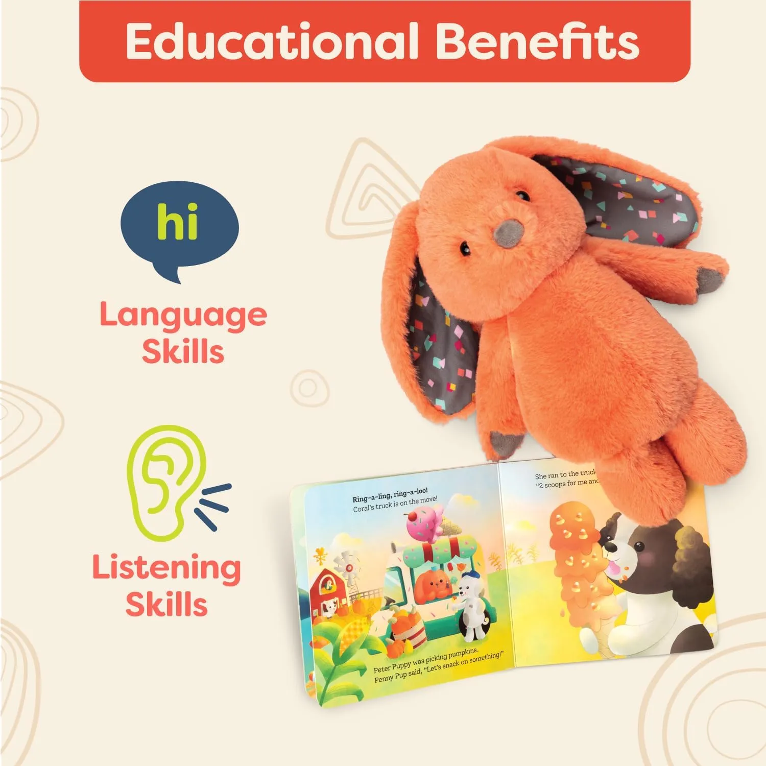 B. toys- B. softies- 12" Plush Bunny   Board Book Playset- Stuffed Animal- Baby Playset- Toys for Babies- Happy Hues- Coral Cutie- 0 months  
