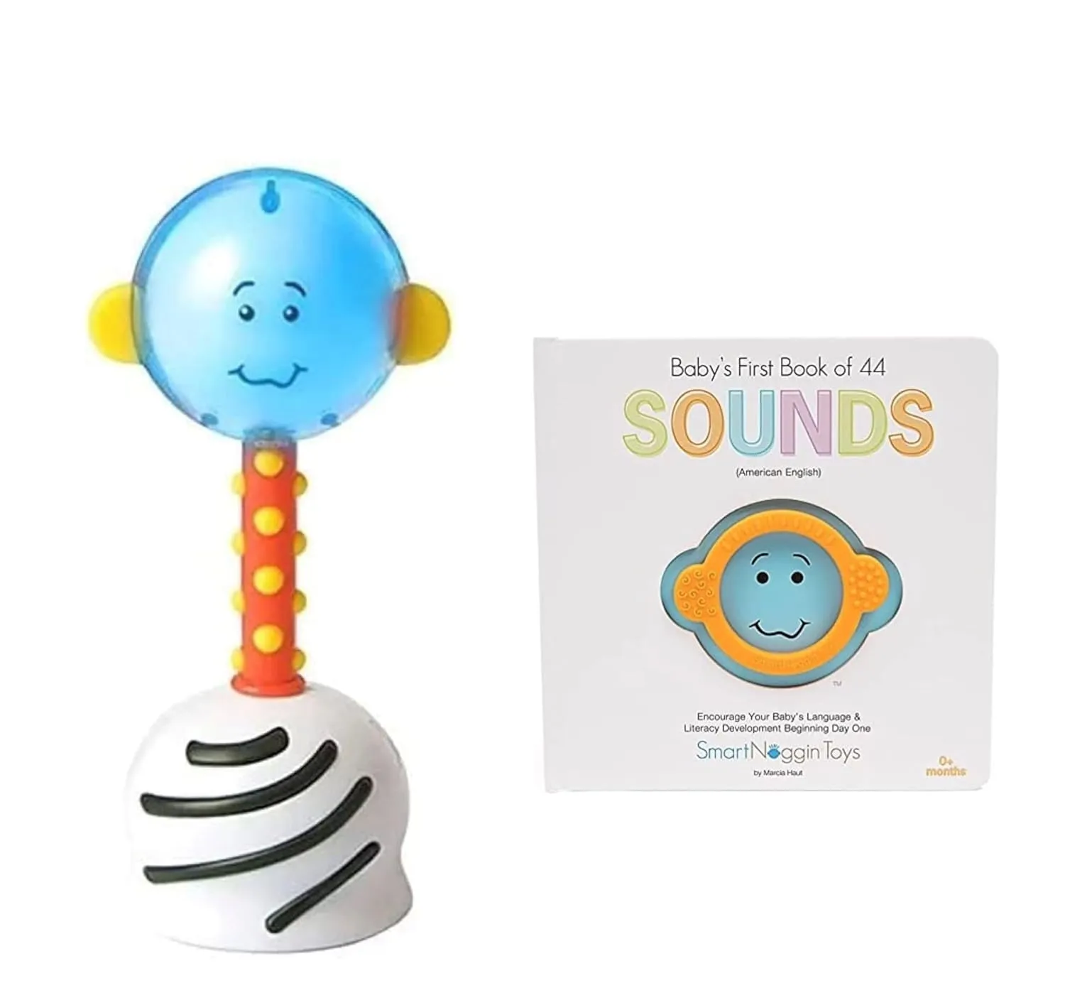 Baby Developmental Milestones Set: NogginStik Developmental Light-Up Rattle and Baby’s First Book of 44 Sounds with Teether