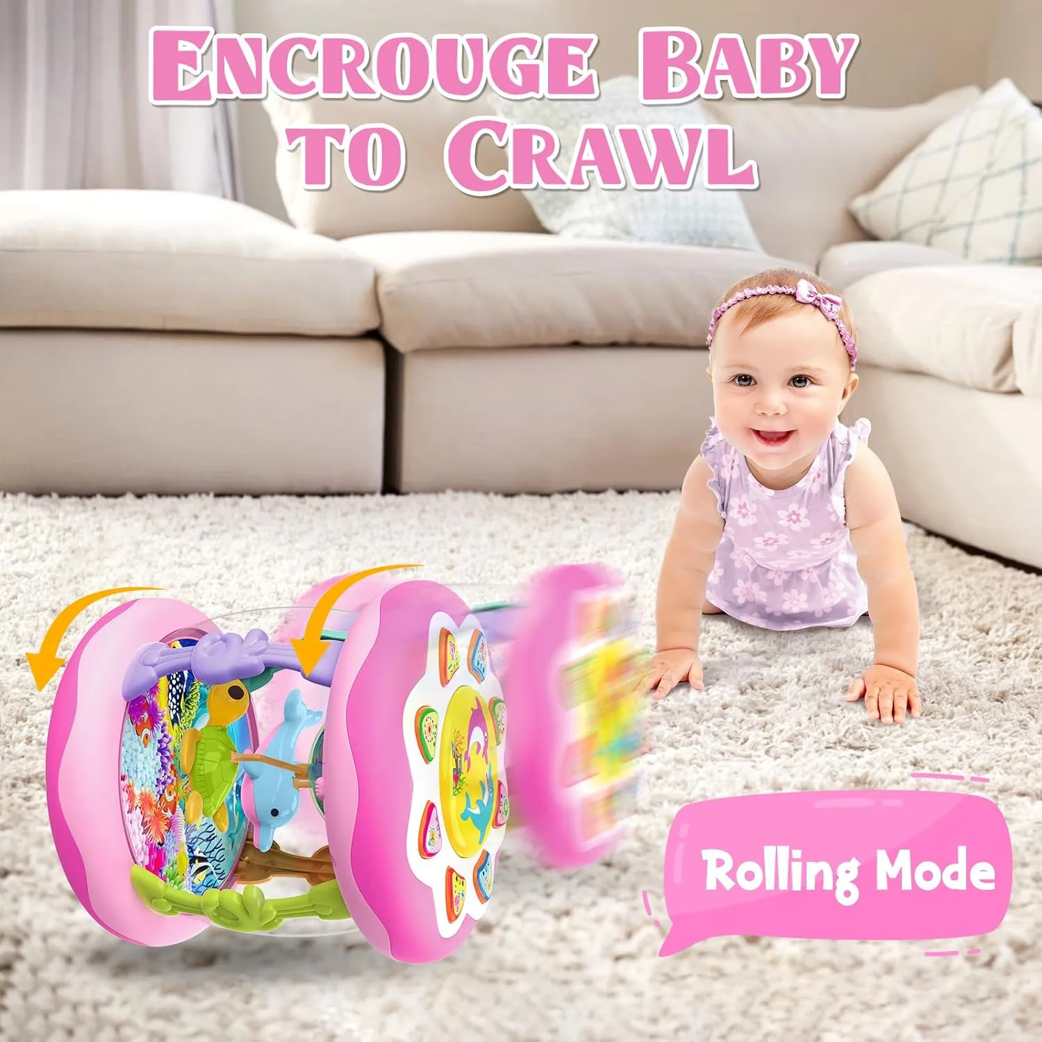 Baby Girl Ocean Musical Tummy Time Toys 6-12 Months (Pink)