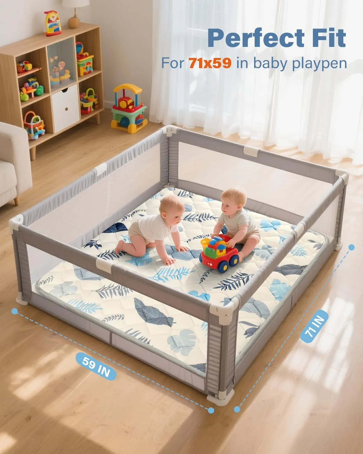 Baby Play Mats for Floor, 71x59 Playpen Mat, Thicken Cushioning Padding Foam Playmate for Baby and Toddlers Infants, Non-Slip & Machine Washable Tummy Time Mat