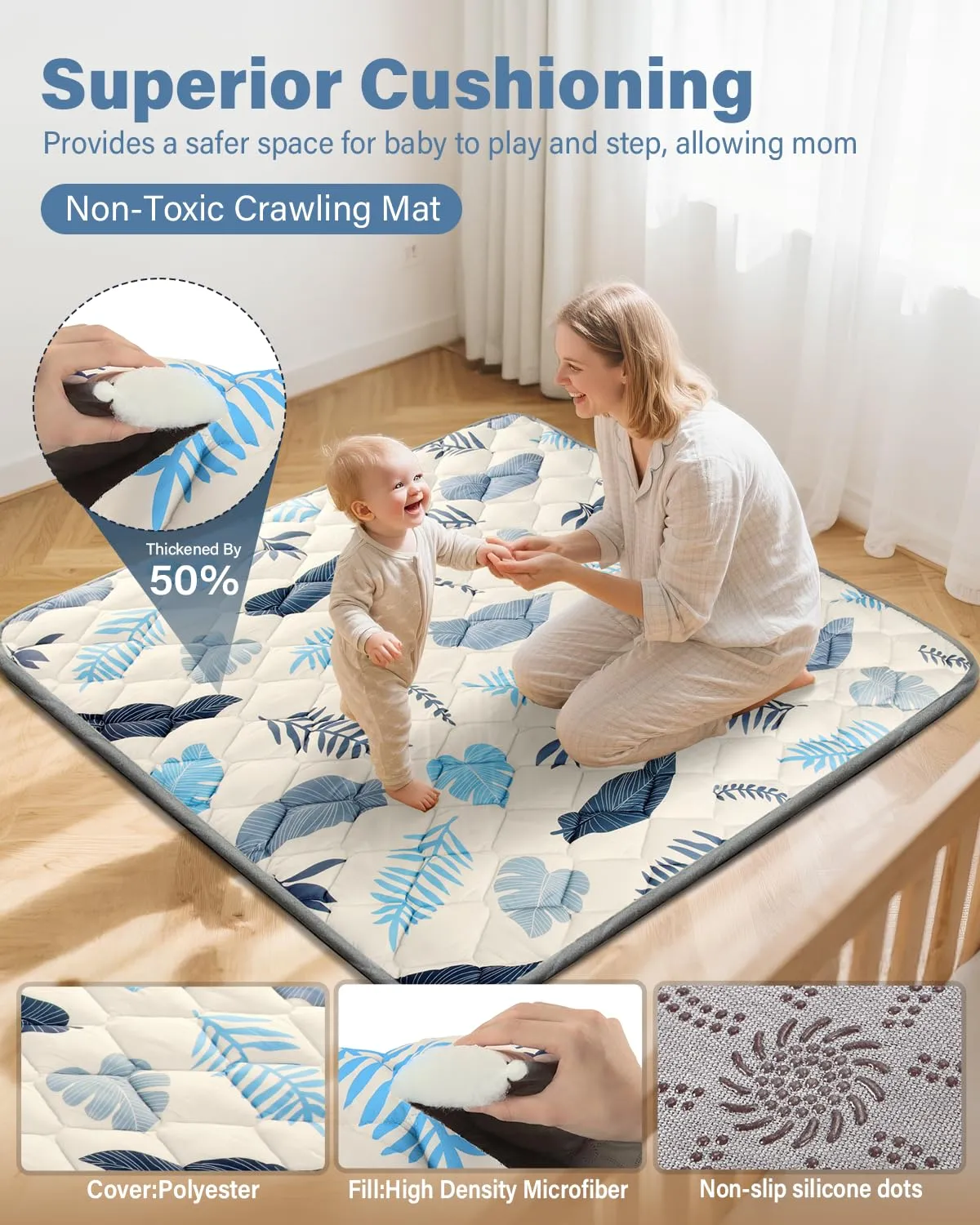 Baby Play Mats for Floor, 71x59 Playpen Mat, Thicken Cushioning Padding Foam Playmate for Baby and Toddlers Infants, Non-Slip & Machine Washable Tummy Time Mat