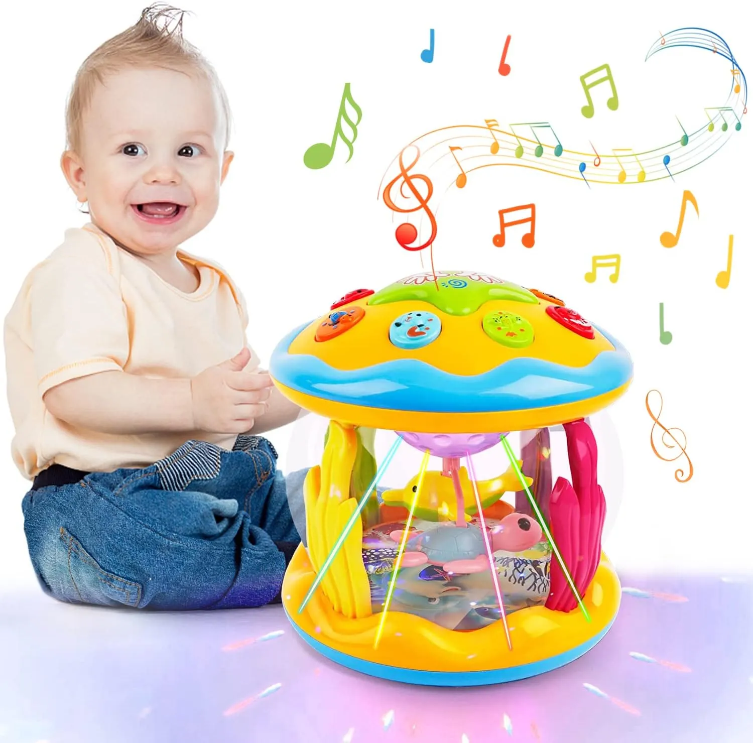 Baby Toys 6 to 12 Months Ocean Projector Baby Light Up Toys Musical Tummy Time Infant Toys 3-6 6-12 12-18 Months 6 7 8 9 Month Old Baby Crawling Toys One Year Old Birthday Gifts Boys Girls