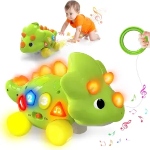 Baby Toys for 1 Year Old Boy Girl - Bilingual Musical Dinosaur Toy, Touch & Go Musical Light Crawling Educational Learning Toys for Toddlers 1-3, Christmas Birthday Gifts