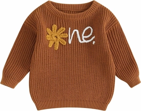 Baby Girl Boy First Birthday Outfit Embroidery Sweater Pullover Oversized Knit 1st Birthday Winter Cute Clothes