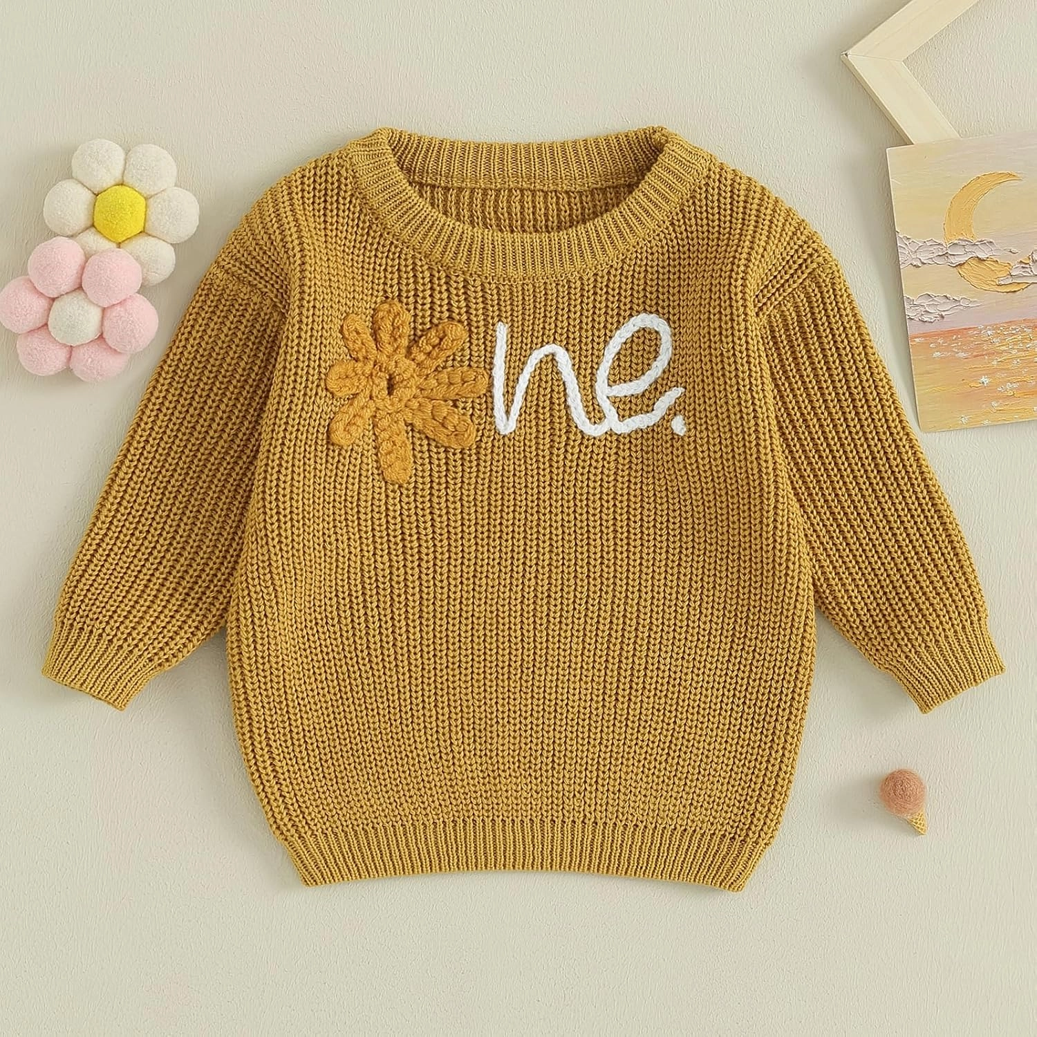 Baby Girl Boy First Birthday Outfit Embroidery Sweater Pullover Oversized Knit 1st Birthday Winter Cute Clothes