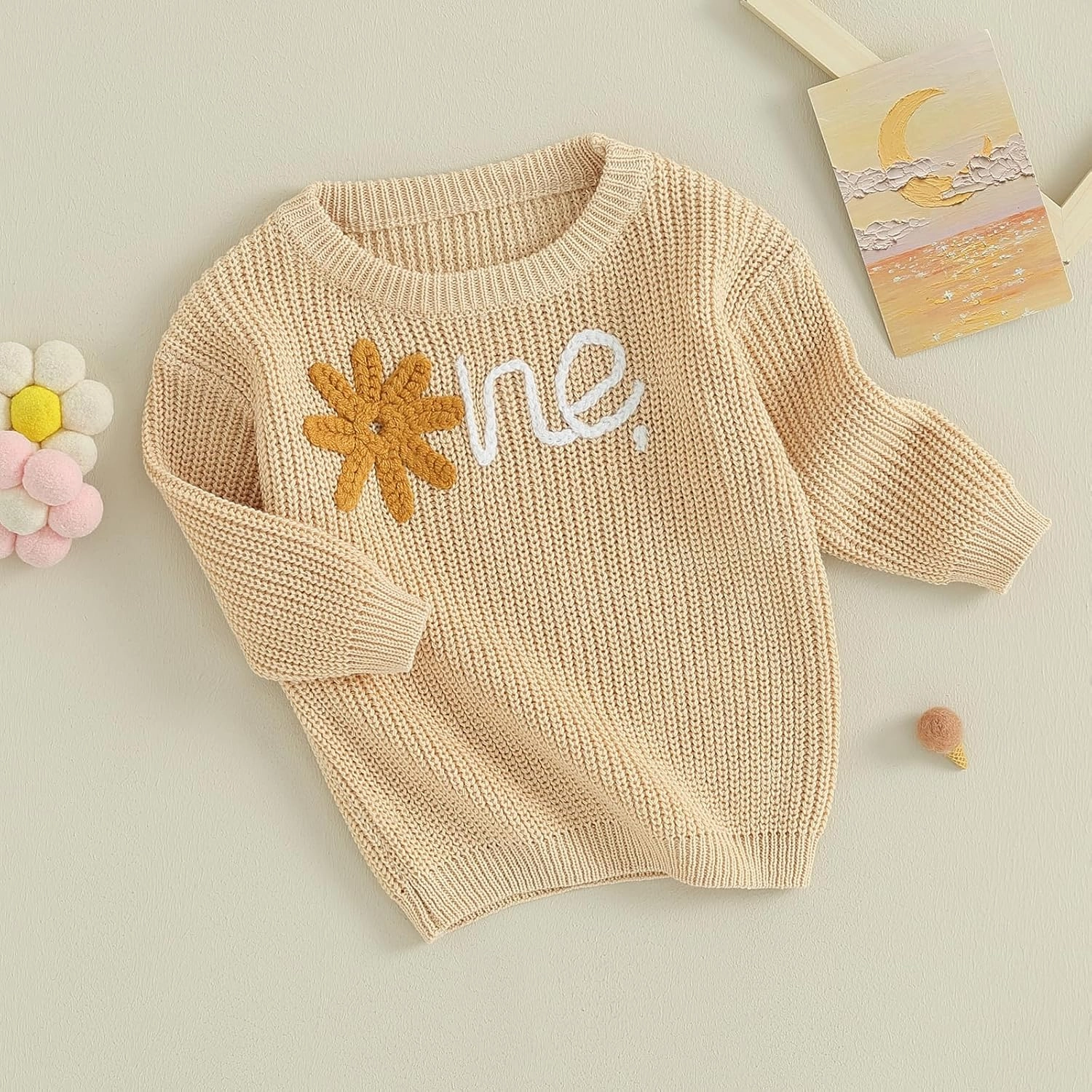 Baby Girl Boy First Birthday Outfit Embroidery Sweater Pullover Oversized Knit 1st Birthday Winter Cute Clothes